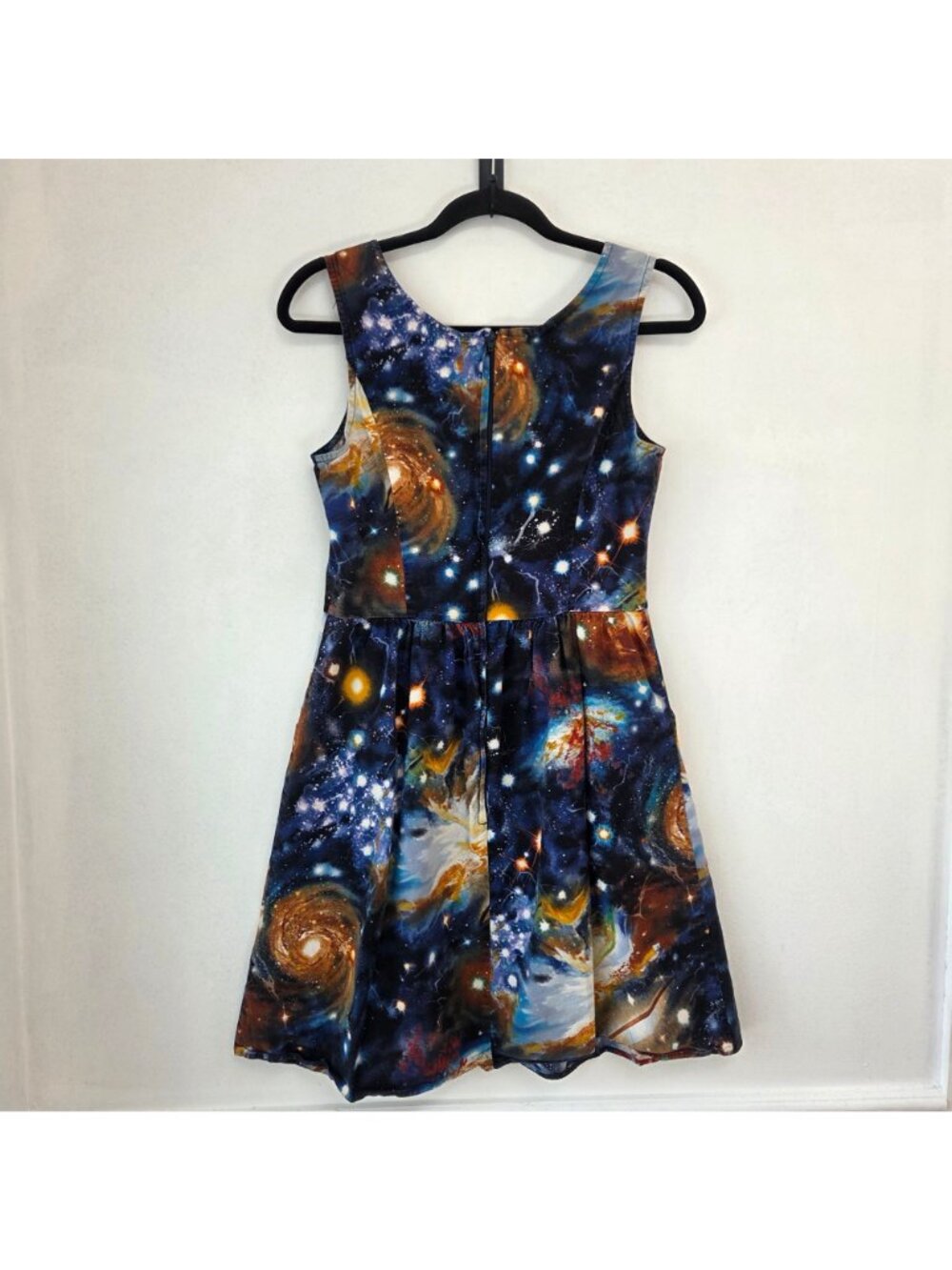 Modcloth Galaxy Print Fit and Flare Dress Blue Constellations Pinup Women's M - Picture 3 of 10